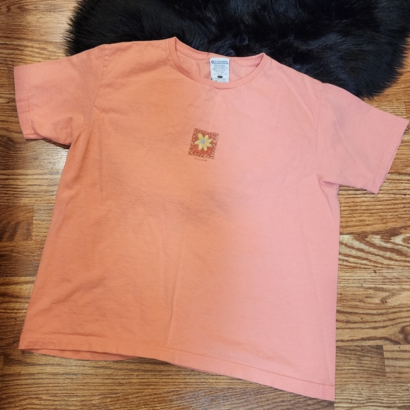 Vintage Columbia 100% Cotton Yellow Flower in Square Graphic T-shirt Size L - Picture 1 of 4